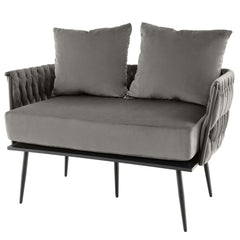 Modern Loveseat Sofa with Woven Back and Arms-Grey