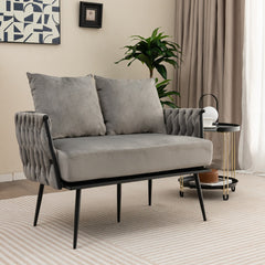 Modern Loveseat Sofa with Woven Back and Arms-Grey