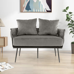 Modern Loveseat Sofa with Woven Back and Arms-Grey