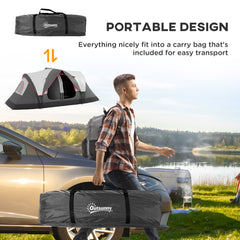 Outsunny Camping Tent for 6-8 Man with 2000mm Waterproof Rainfly and Carry Bag for Fishing Hiking Festival, Grey