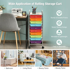 10 Drawers Mobile Storage Trolley with 4 Wheels for Beauty-Rainbow