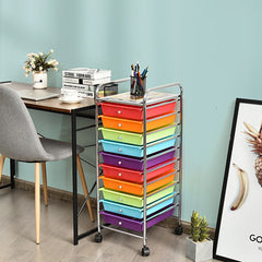 10 Drawers Mobile Storage Trolley with 4 Wheels for Beauty-Rainbow