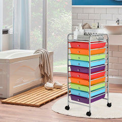 10 Drawers Mobile Storage Trolley with 4 Wheels for Beauty-Rainbow