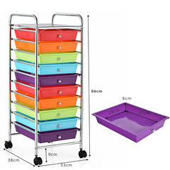 10 Drawers Mobile Storage Trolley with 4 Wheels for Beauty-Rainbow