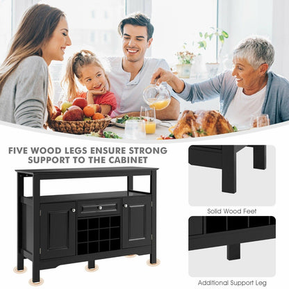 Modern Sideboard with 12 Wine Rack for Dining Room-Black