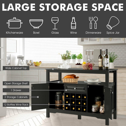 Modern Sideboard with 12 Wine Rack for Dining Room-Black