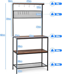 Microwave Oven Stand Organizer with Hooks and Open Shelves