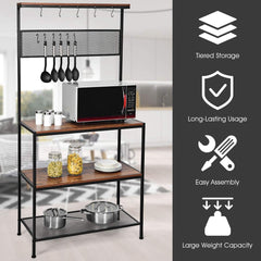 Microwave Oven Stand Organizer with Hooks and Open Shelves