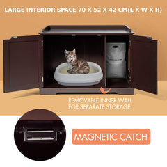 Large Cat Litter Box with Double Doors and Removable Divider-Brown