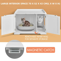 Large Cat Litter Box with Double Doors and Removable Divider-White