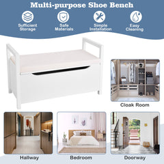 2-in-1 Wooden Shoe Changing Bench with Storage Space-White