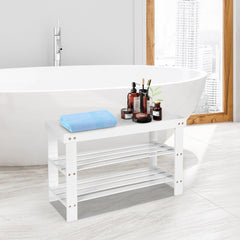 3-Tier Bamboo Shoe Bench for Entryway-White