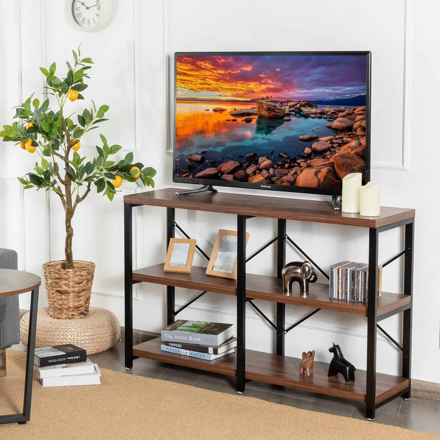 Rustic 3-Tier Console Table with "X" Shaped Back Braces