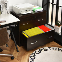 Lockable File Cabinets with 2 Drawers and Adjustable Hanging Bar-Coffee