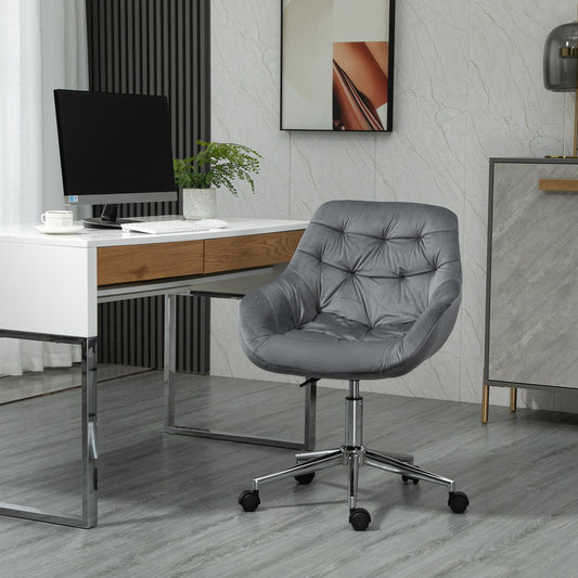 Vinsetto Home Office Chair Velvet Ergonomic Computer Chair Comfy Desk Chair with Adjustable Height, Arm and Back Support, Dark Grey