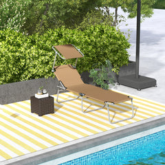 Outsunny Sun Lounger, with Adjustable Face Canopy - Brown