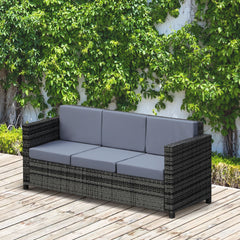 Outsunny 3-Seater Weather Resistant Outdoor Garden Rattan Sofa Grey