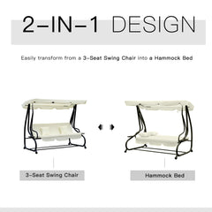 Outsunny 2-in-1 Swing Chair, 200Lx120Wx164H cm-Cream White