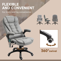 Vinsetto Massage Recliner Chair Heated Office Chair with Six Massage Points Microfiber Cloth 360√Ç¬∞ Swivel Wheels Grey