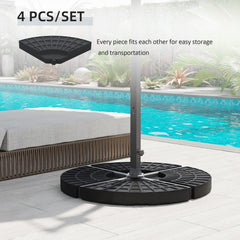 Outsunny 4 PCs 70KG Portable Round Parasol Base Umbrella Cross Stand Weights Holder Sand or Water Filled Outdoor Garden Patio