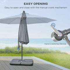 Outsunny 3(m) Garden Parasol Sun Shade Banana Umbrella Cantilever with Crank Handle, Cross Base Dark Grey