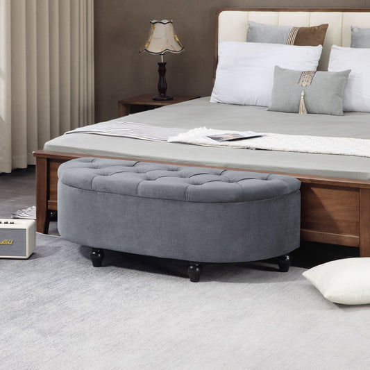 HOMCOM Velvet-Feel Half Circle Storage Ottoman - Dark Grey