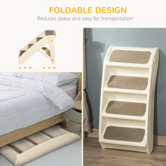 PawHut Foldable Four-Step Pet Stairs, for Cats, Small Miniature Dogs, with Non-Slip Mats 62 x 38 x 49.5cm - Beige