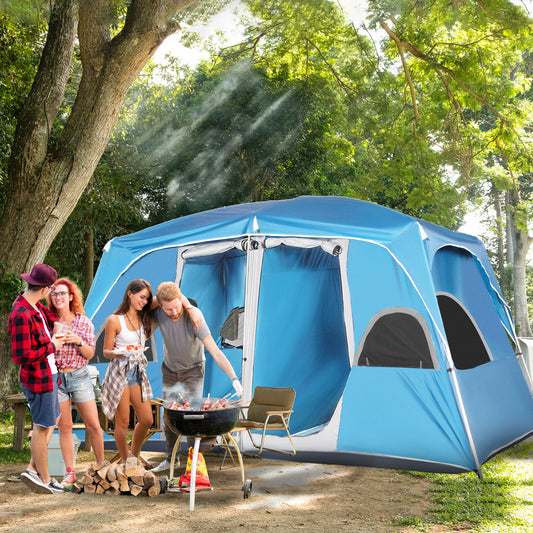 Outsunny 4-8 Person Camping Tent Family Tent with 2 Room, Mesh Windows, Easy Set Up for Backpacking, Hiking, Outdoor, Blue