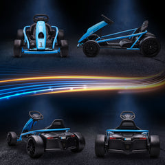 HOMCOM 24V Drift Kart, Electric Ride-On Racing Go Kart w/ 2 Speeds, Steering Wheel, Pedals for Kids Aged 8-12, Blue