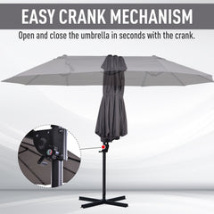 Outsunny Double Canopy Offset Parasol Umbrella Garden Shade w/ Steel Pole 12 Ribs Grey