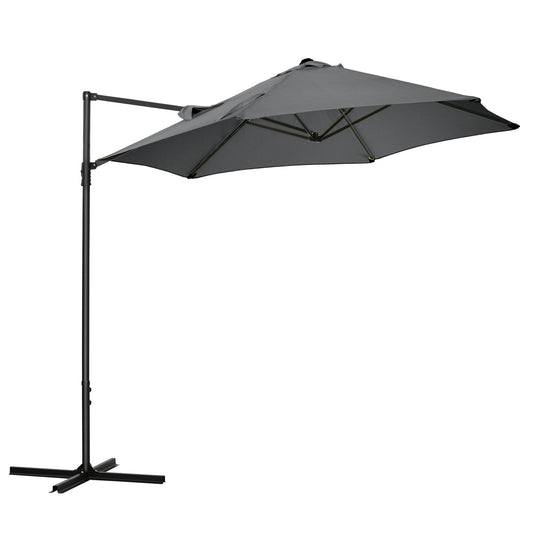 Outsunny 2.5M Garden Cantilever Parasol, Offset Roma Patio Umbrella Hanging Sun Shade Canopy Shelter with 360√Ç¬∞ Rotation and Cross Base, Dark Grey