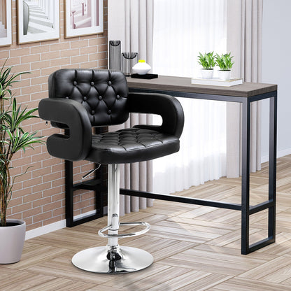 HOMCOM PU Leather Upholstered Swivel Bar Stool, Height Adjustable with Back, Armrest, Footrest, Black