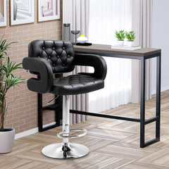 HOMCOM PU Leather Upholstered Swivel Bar Stool, Height Adjustable with Back, Armrest, Footrest, Black