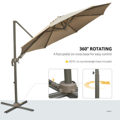 Outsunny 3m Beach Hanging Umbrella Parasol - Khaki