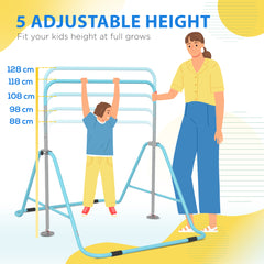 HOMCOM Kids Gymnastic Bar, with Adjustable Height, Foldable Horizontal Bars - Light Blue