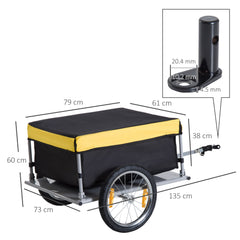 HOMCOM Bicycle Cargo Trailer, Two-Wheel Bicycle Large Cargo Wagon Trailer Oxford Fabric, Folding Storage, & Removable Cover, Yellow