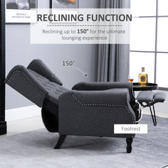 HOMCOM Recliner Armchair, Vintage Reclining Chair with Nail Head Trim, Wingback Chair with Button Tufted Back and Footrest, for Living Room, Dark Grey