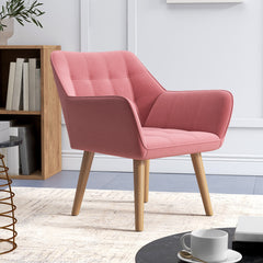 HOMCOM Accent Chair, Arm Chair with Wide Arms, Slanted Back, Thick Padding and Rubber Wooden Legs for Living Room, Pink