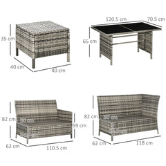 Outsunny 7-Seater Patio wicker Sofa Set Rattan Chair Furniture w/ Glass & Cushioned, Orange