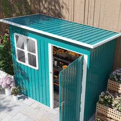 Outsunny 7 x 4ft Galvanised Steel Garden Shed, with Lock and Gloves - Green