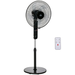 HOMCOM 18" Pedestal Fan, Oscillating Standing Fan with Remote Control, Floor Fan with Adjustable Height, 3 Speed, 7.5-Hour Timer, Black