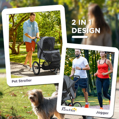 عربة أطفال PawHut Dog Pram Dog Stroller Jogger قابلة للطي للكلاب المتوسطة والصغيرة، مع عجلات مطاطية ووسادة قابلة للغسل - رمادي