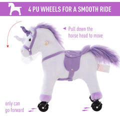 HOMCOM Kids Rocking Horse Plush Ride on Walking Unicorn Horse w/Realistic Sound Ride On Rocker with Handlebar for Age 3+ Purple