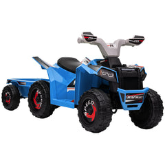 HOMCOM 6V Quad Bike with Back Trailer, Wear-Resistant Wheels, for Ages 18-36 Months, Blue