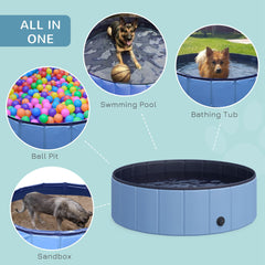 PawHut Foldable Dog Paddling Pool Pet Cat Swimming Pool Indoor/Outdoor Collapsible Summer Bathing Tub Shower Tub Puppy Washer (â100 x 30H cm, Blue)