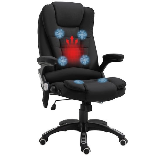 Vinsetto Massage Recliner Chair Heated Office Chair with Six Massage Points Linen-Feel Fabric 360√Ç¬∞ Swivel Wheels Black