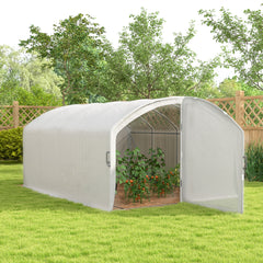 Outsunny Polytunnel Greenhouse Walk-in Grow House with UV-resistant PE Cover, Door, Galvanised Steel Frame, 4 x 3 x 2m, White