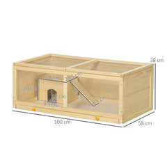 PawHut Wooden Hamster Cage with Sliding Tray, Openable Top, Hut for Syrian Hamster, Natural Wood Finish