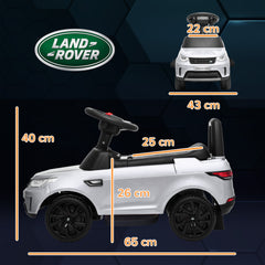 سيارة كهربائية للأطفال 2 في 1 من AIYAPLAY مرخصة من Land Rover بقوة 6 فولت، سيارة منزلقة مع مصابيح أمامية وموسيقى، للأطفال من سن 18 إلى 60 شهرًا، لون أبيض