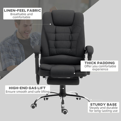 Vinsetto Office Chair with 6 Point Massage and Back Heat, Linen Desk Chair with Footrest Adjustable Height and Swivel Wheels, Back Reclining, Full Black